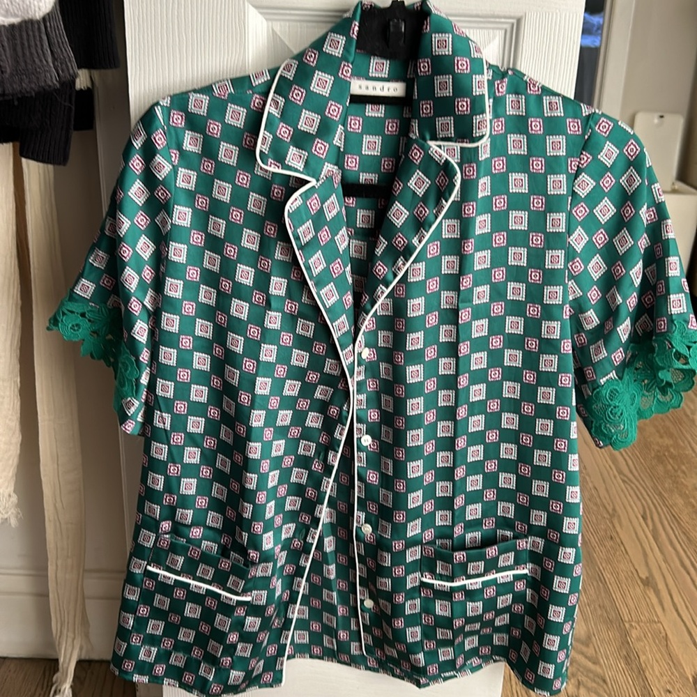 Sandro Satin Printed Collared Button Down - image 2